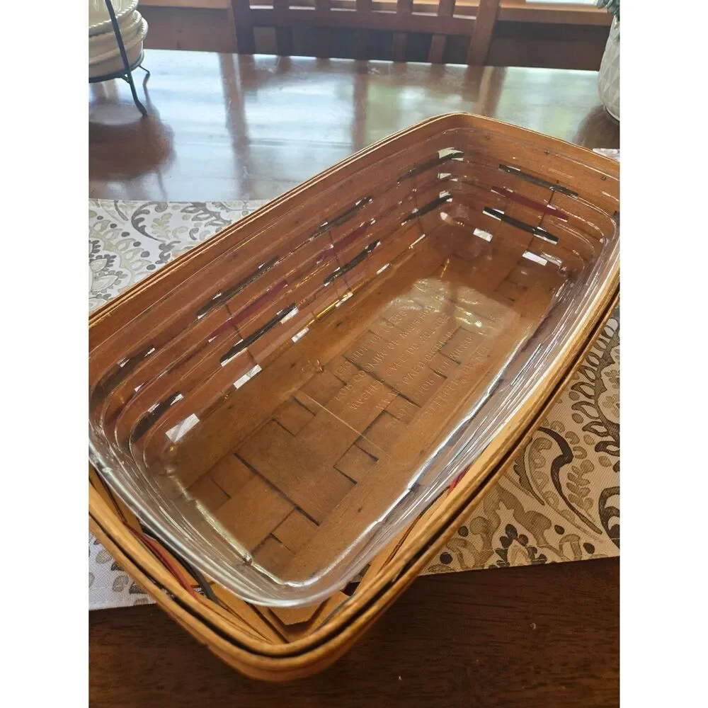 Longaberger Cracker Basket Honey-Tone With Wooden Divider And Plastic Inserts